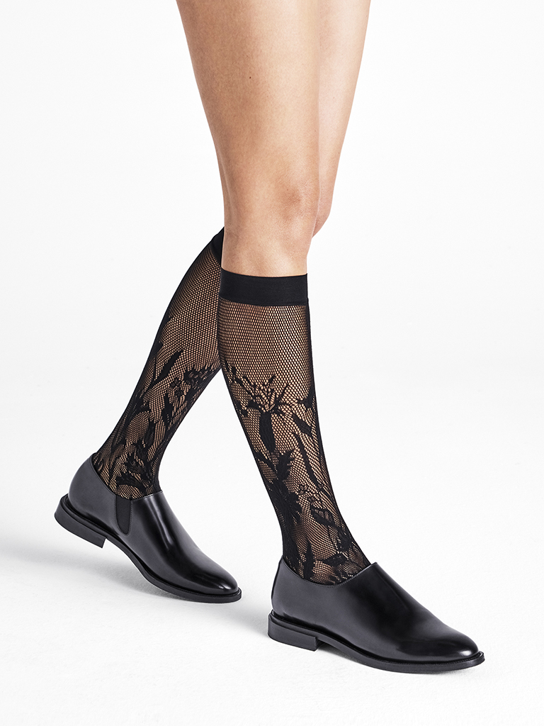 

wildflower net knee-highs, Black